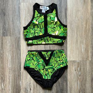Glamour Costumes Green Mosaic Tile Jazz Dance Costume